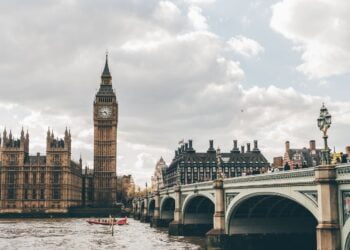 Business professionals networking in London's financial district